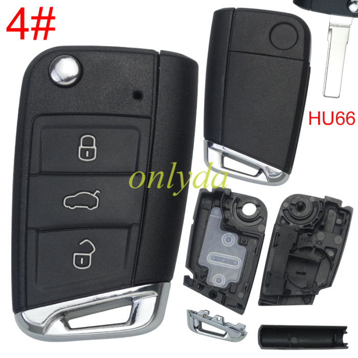 Super Stronger GTL  For VW Golf7 3/3+1 button key blank  HU66 blade with badge with metal head, pls choose button