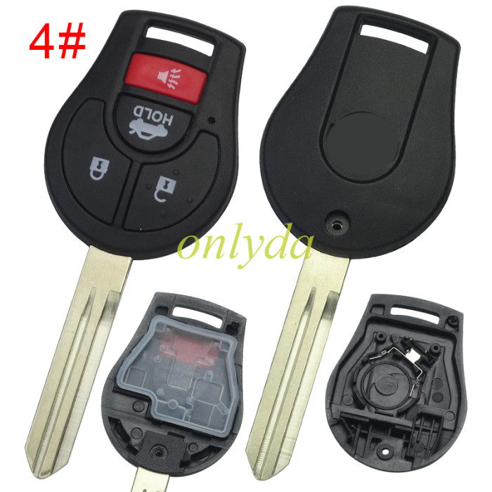 For Nissan  remote key blank with  original Nissan badge place, #3 and #4 with HOLD ， pls choose button model
