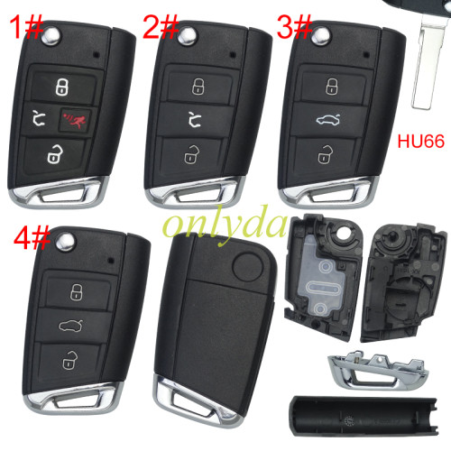 Super Stronger GTL  For VW Golf7 3/3+1 button key blank  HU66 blade with badge with metal head, pls choose button