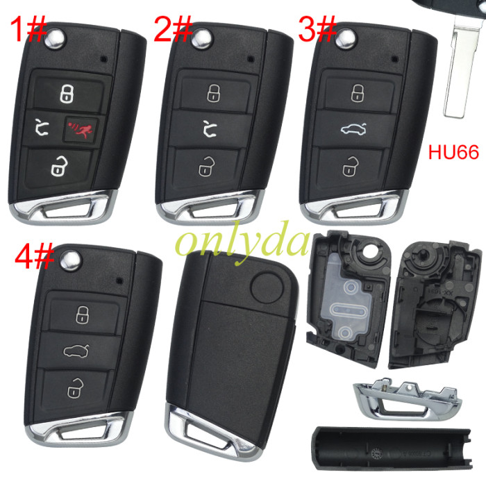 Super Stronger GTL  For VW Golf7 3/3+1 button key blank  HU66 blade with badge with metal head, pls choose button