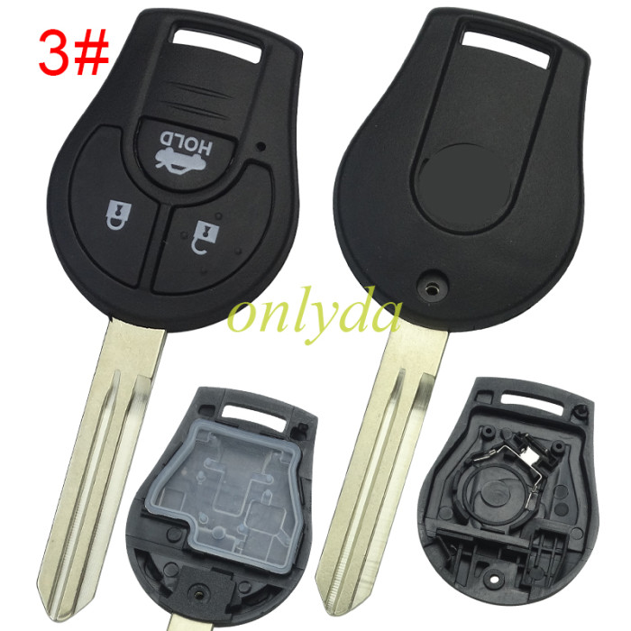 For Nissan  remote key blank with  original Nissan badge place, #3 and #4 with HOLD ， pls choose button model