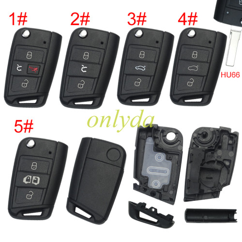 Super Stronger GTL For VW Golf7 3/3+1 button key shell with HU162T blade with Plastic head, pls choose button