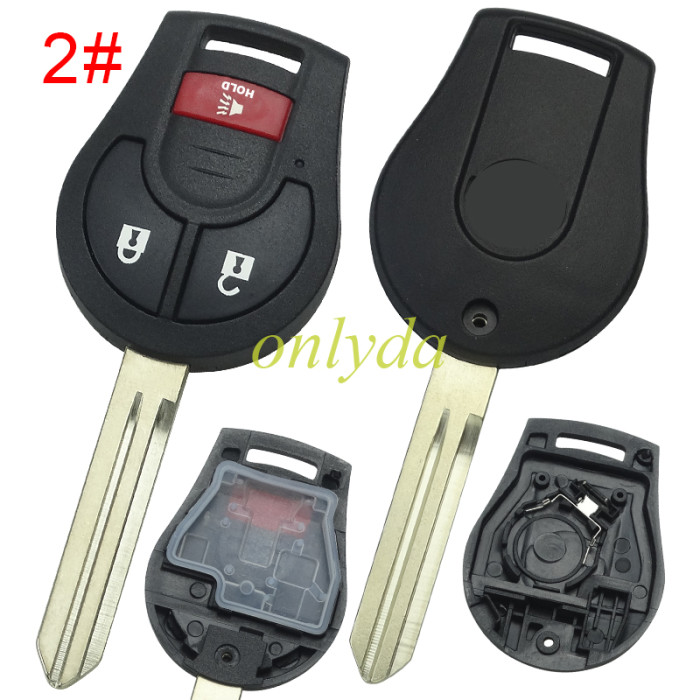 For Nissan  remote key blank with  original Nissan badge place, #3 and #4 with HOLD ， pls choose button model