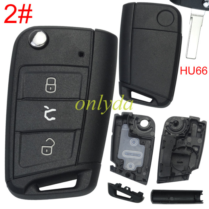 Super Stronger GTL For VW Golf7 3/3+1 button key shell with HU66 blade with Plastic head, pls choose button