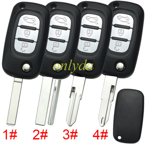 free shipping 10pcs/unit,Renault3 button remote key blank ， with logo , 1#307 2#407 3#VAC102 4#206 ,pls choose blade