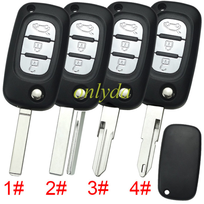 free shipping 10pcs/unit,Renault3 button remote key blank ， with logo , 1#307 2#407 3#VAC102 4#206 ,pls choose blade
