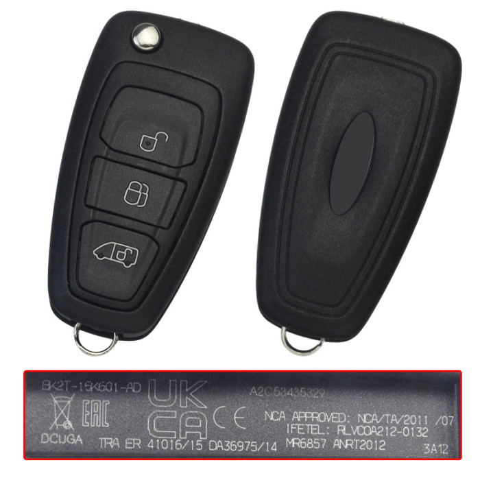 original Ford 3 button remote key with 433.92MHZ FSK model  with electronic 4D63 chip BK2T15K601-AA/AB/AC  A2C53435329 with rechargeable battery