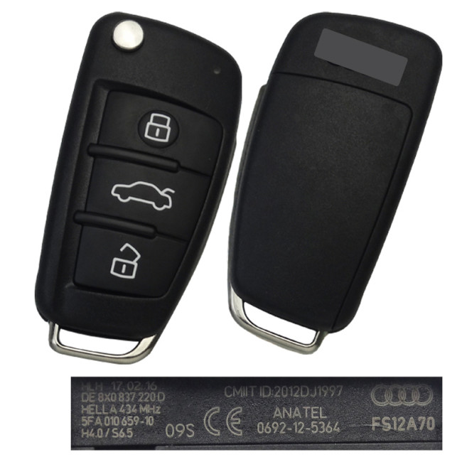 Original Audi Q3 / A1 3 button remote key with ID48 TP25 chip 434mhz  8X0837220D 2012-2015   Audi A1  2012-2016   Audi Q3  2010-2018 S1 /TT/R8 8X0 837 220D  434mhz  without blade,