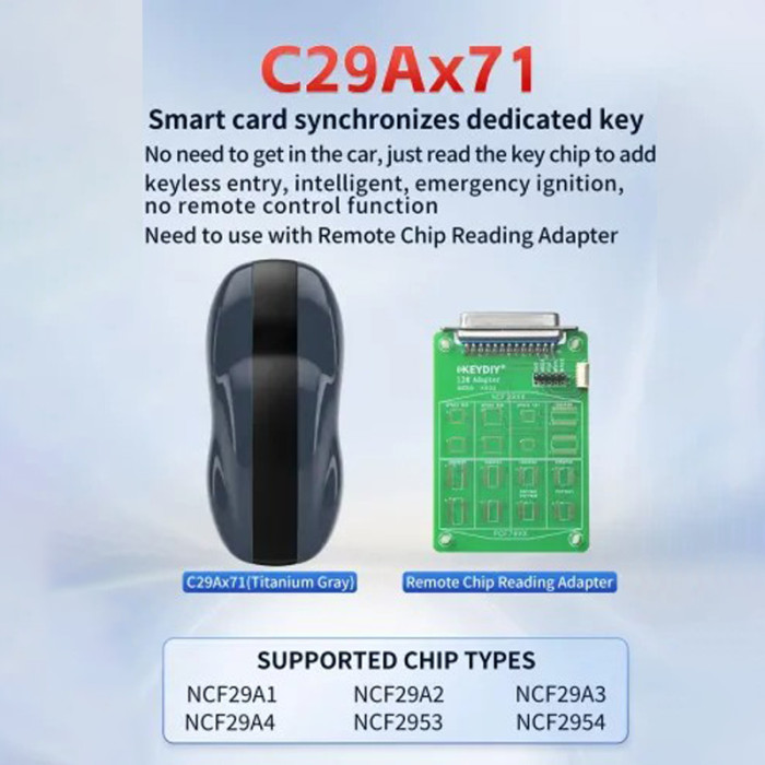 KEYDIY C29AX71 Smart Key Titanium Gray Color Without Buttons with KEYDIY 13# Remote Chip Reading Adapter
