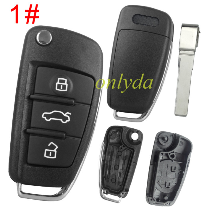 For Audi 3/3+1 button flip key blank with HU66 blade, pls choose button