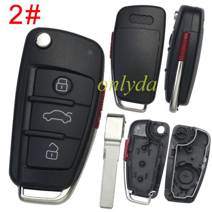 For Audi 3/3+1 button flip key blank with HU66 blade, pls choose button