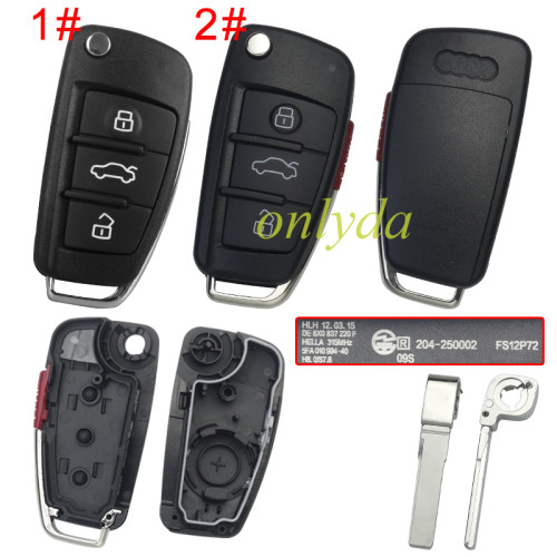 For Audi 3/3+1 button flip key blank with HU66 blade, pls choose button