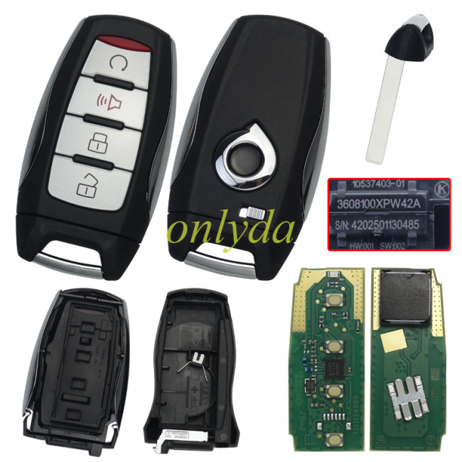 For Great Wall POE 3 button remote key with  FSK with 434MHZ, with Type 47 Plus transponder chip