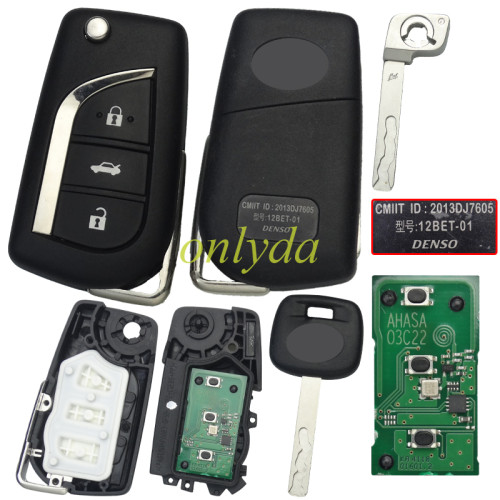original Toyota Folding car remote key fob Chip type:TIRIS DST-AES ID8A  H-chip. 315MHz ASK model : 12BET-01 CMIIT ID: 2013DJ7605 Primarily compatible with Toyota models from 2014 onwards, including the Corolla, Levin, Camry, RAV4, and Highlander; also compatible with certain Vios and Yaris models.