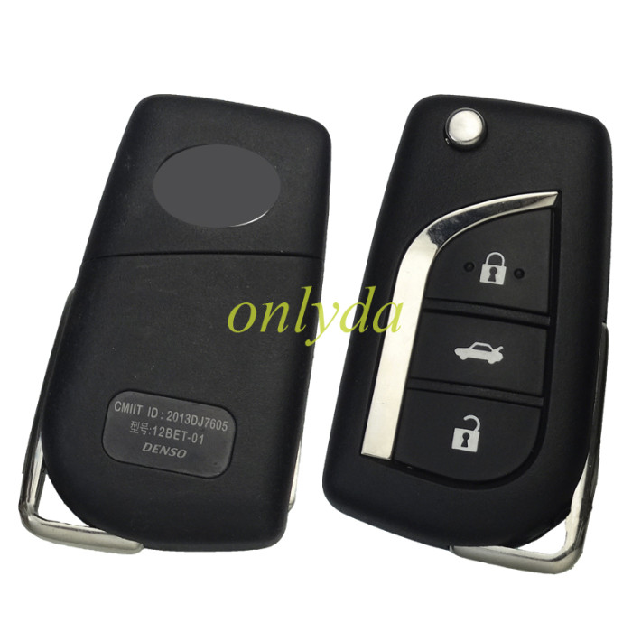 original Toyota Folding car remote key fob Chip type:TIRIS DST-AES ID8A  H-chip. 315MHz ASK model : 12BET-01 CMIIT ID: 2013DJ7605 Primarily compatible with Toyota models from 2014 onwards, including the Corolla, Levin, Camry, RAV4, and Highlander; also compatible with certain Vios and Yaris models.