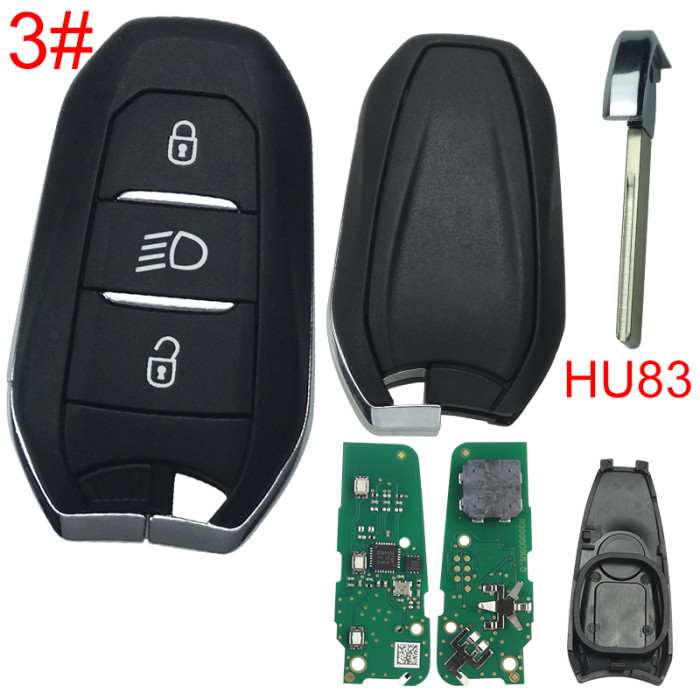 Chip model A3M05/A3M15/A3M65 All in one, Aftermarket Smart Key for Peugeot 3 Buttons / Frequency:433MHz Transponder: HITAG AES Blade VA2/HU83 / Part No:98 097 814 ZD / 98097814ZD/Keyless Go 308/3008/408/5008/ opel -Astra L/ Corsa F Citroen C4 CACTUS / PICASSO/C3