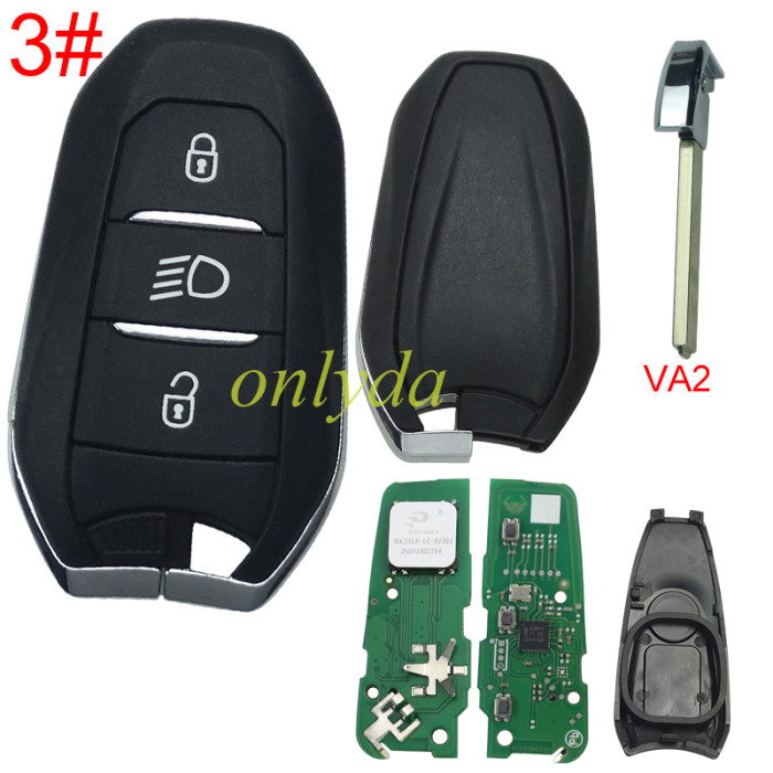 Chip model : A3M15 Aftermarket Smart Key for Peugeot 3 Buttons / Frequency:433MHz   Transponder: HITAG AES 4A  Blade VA2/HU83 /   Part No: 98 097 814 ZD / 98097814ZD / Keyless Go 308/3008/408/5008/ opel -Astra L / Corsa F Citroen C4 CACTUS / PICASSO / C3