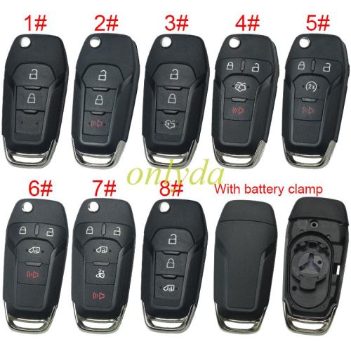 For Ford  flip remote key shell with Hu101 blade with battery clamp , without badge , pls choose button