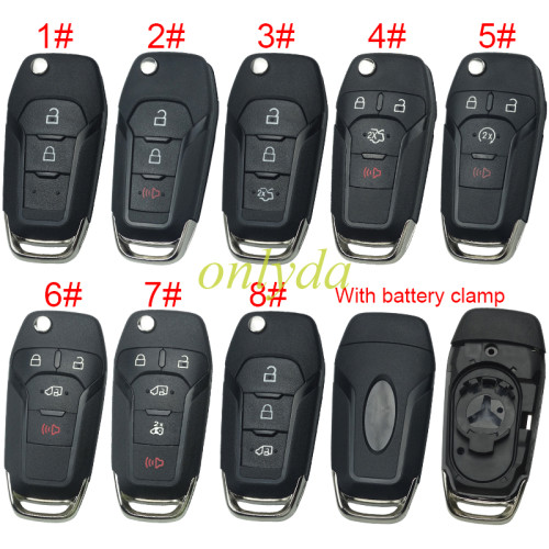 For Ford  flip remote key shell with Hu101 blade with battery clamp , with badge , pls choose button