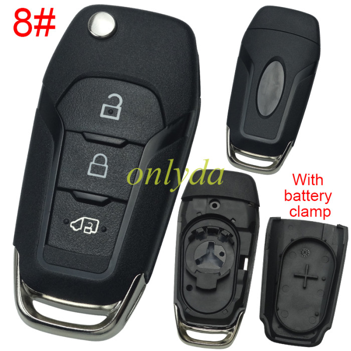 For Ford  flip remote key shell with Hu101 blade with battery clamp , with badge , pls choose button