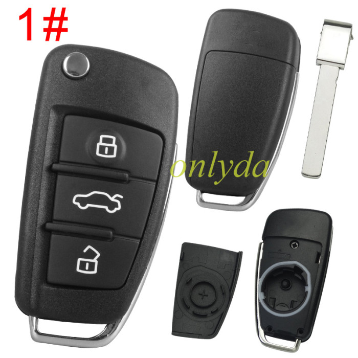 Audi A3 3/3+1 button remote key shell with blade HU162, without badge, pls choose model