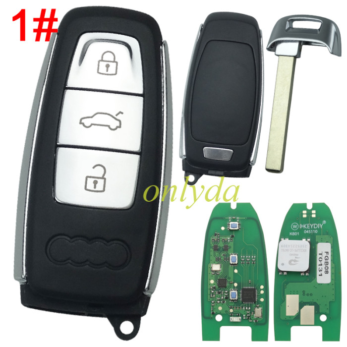5pcs/lot Free shipping from HK KEYDIY FGB08 For Audi Style 3 Buttons Universal Smart Remote support 5C 5D key, pls choose button
