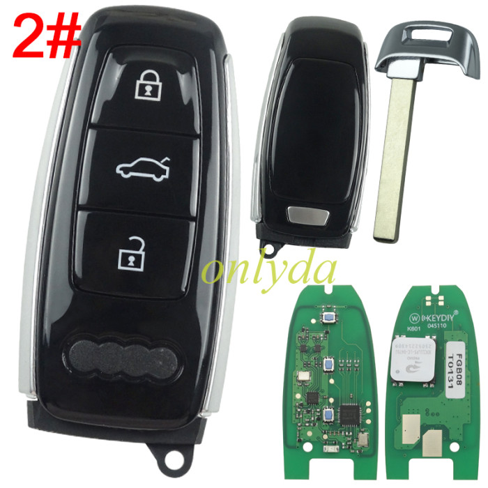 5pcs/lot Free shipping from HK KEYDIY FGB08 For Audi Style 3 Buttons Universal Smart Remote support 5C 5D key, pls choose button