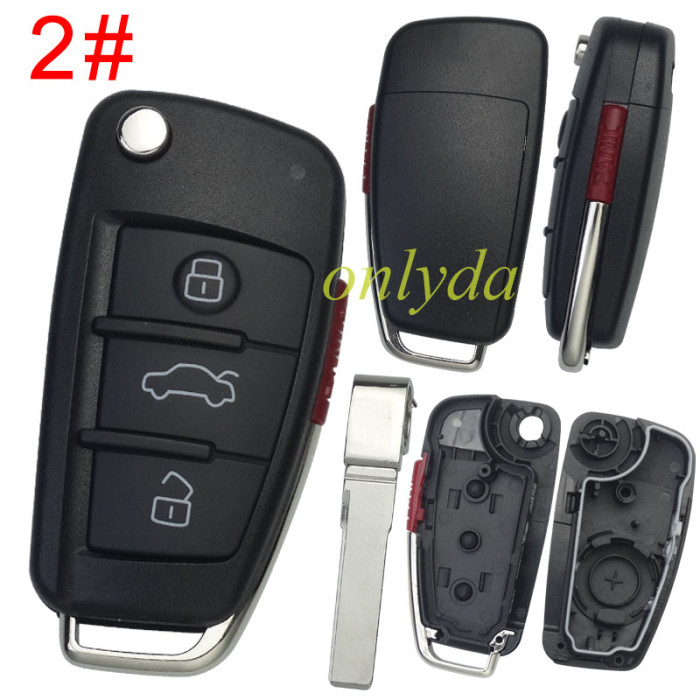 For  Audi A3 3/3+1 button remote key shell with blade HU66, without badge, pls choose model