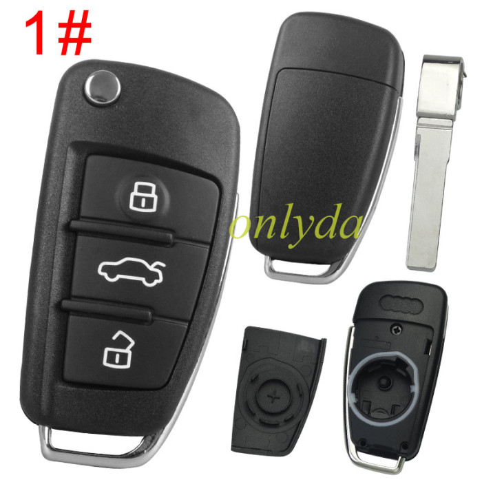 For  Audi A3 3/3+1 button remote key shell with blade HU66, without badge, pls choose model