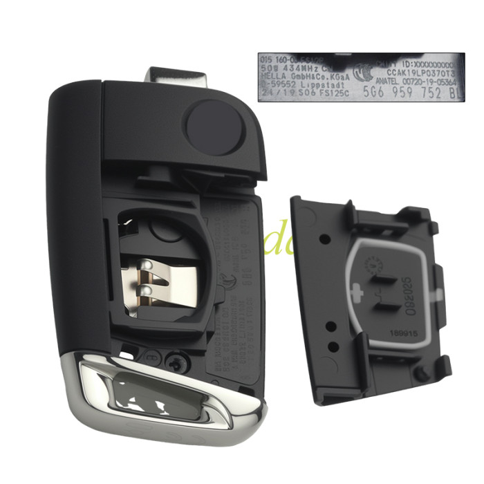 Genuine OEM remote key 3-button,434MHz, MQB49/5C chip, keyless-go smart remote flip key for Tiguan, Golf, T-Roc, Tayron (2016-2024). FCCID:5G6959752BL