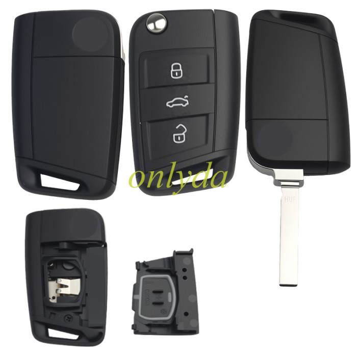 OEM 3-button flip key remote for Volkswagen and Skoda vehicles, keyless GO  434MHz frequency with an MQB49 (5C/ID49)   ID49 Megamos AES Transponder Chip NCF2161W   57A959752C /57A959753C