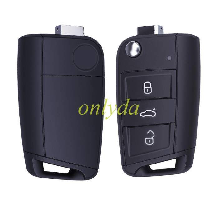 OEM 3-button flip key remote for Volkswagen and Skoda vehicles, unkeyless 434MHz frequency with an MQB49 (5C/ID49)   ID49 Megamos AES Transponder Chip NCF2161W   57A959752B /57A959753B