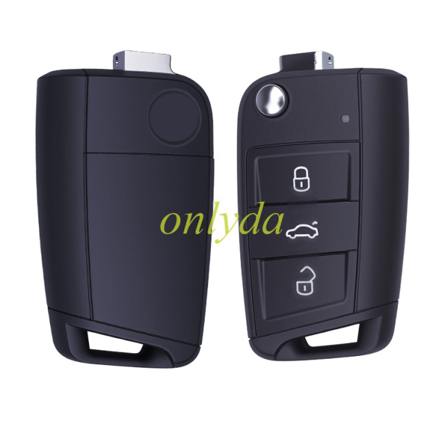 OEM 3-button flip key remote for Volkswagen and Skoda vehicles, unkeyless 434MHz frequency with an MQB49 (5C/ID49) ID49 Megamos AES Transponder Chip NCF2161W 57A959752B /57A959753B