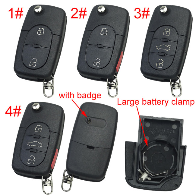 For Audi remote replacement key shell with 2032 model battery holder, pls choose the button type