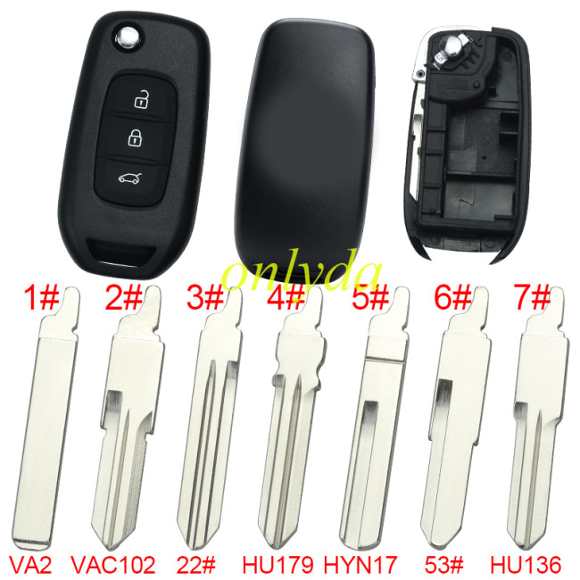 【new model, different internal 】For Renault filp 3 BUTTON remote key shell,  with new Renault badge, pls choose blade