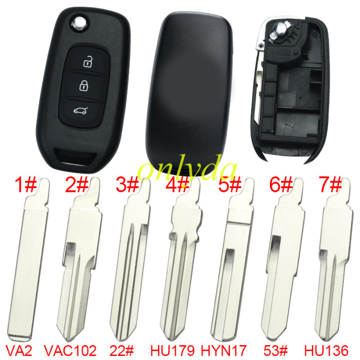 【new model, different internal 】For Renault filp 3 BUTTON remote key shell,  with new Renault badge, pls choose blade
