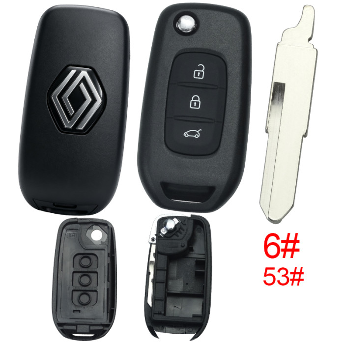 【new model, different internal 】For Renault filp 3 BUTTON remote key shell,  with new Renault badge, pls choose blade
