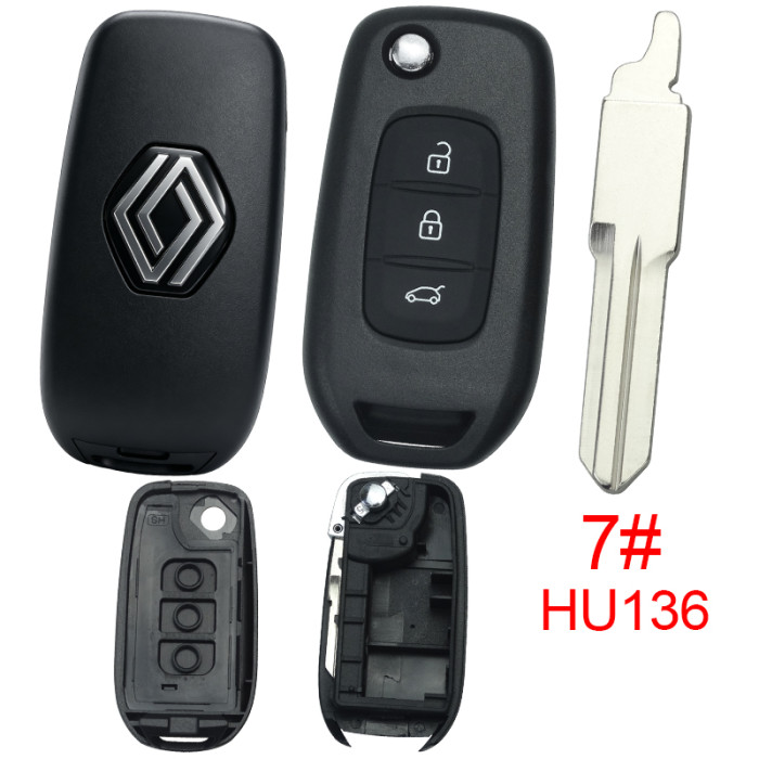 【new model, different internal 】For Renault filp 3 BUTTON remote key shell,  with new Renault badge, pls choose blade
