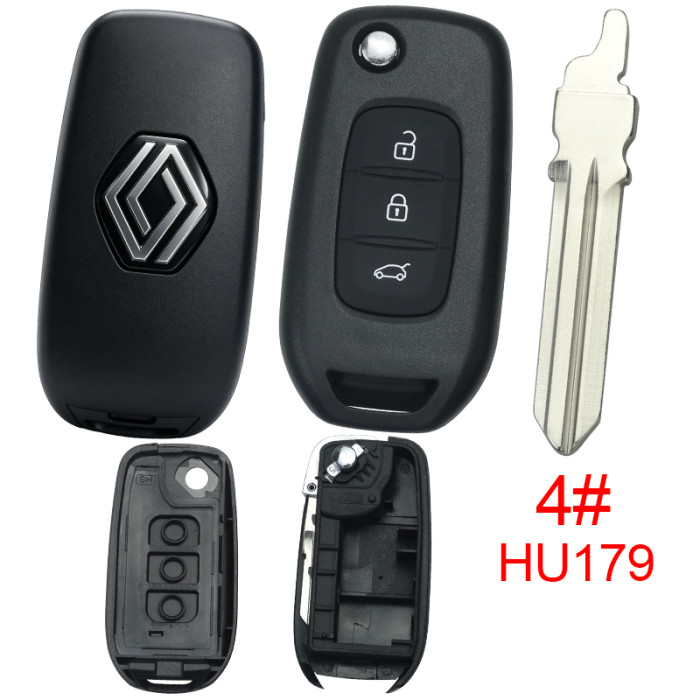 【new model, different internal 】For Renault filp 3 BUTTON remote key shell,  with new Renault badge, pls choose blade