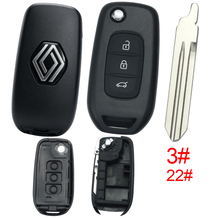【new model, different internal 】For Renault filp 3 BUTTON remote key shell,  with new Renault badge, pls choose blade