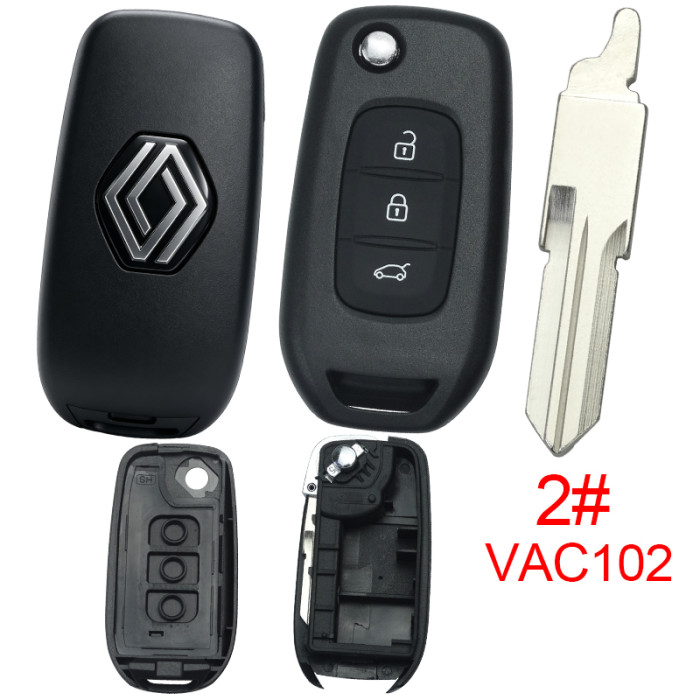 【new model, different internal 】For Renault filp 3 BUTTON remote key shell,  with new Renault badge, pls choose blade