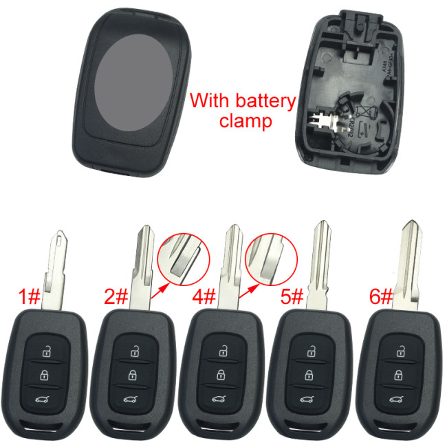 For Renault 3 button remote key blank with badge with battery clamp , pls choose blade