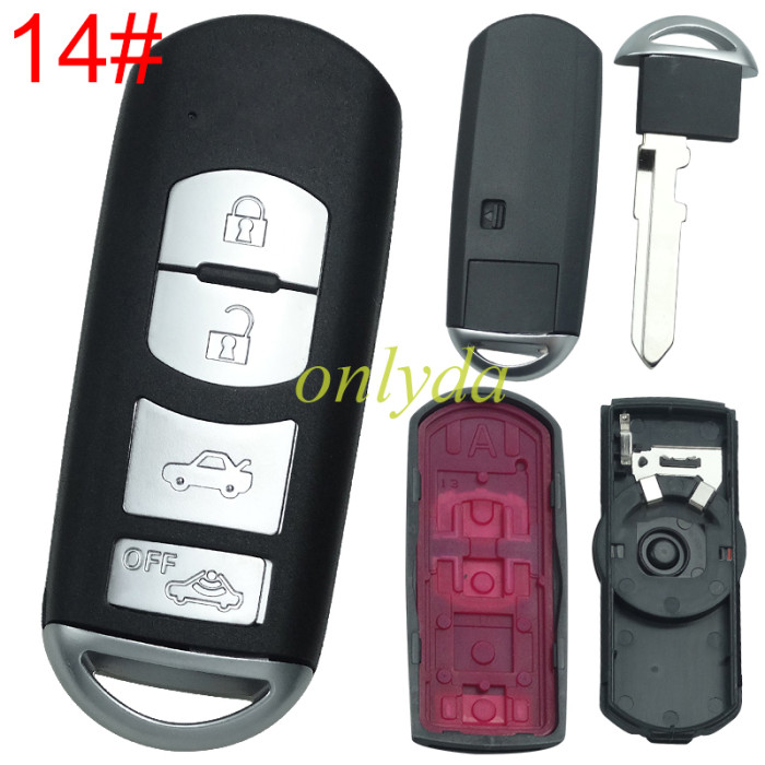 free shipping and no tax from HK warehouse 10pcs/lot For Mazda  remote key blank with blade ( 3parts) without badge, pls choose the button