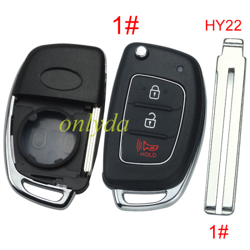 free shipping and no tax from HK warehouse 10pcs/lot  For Hyundai  remote key blank with badge ，Side With screws ，with HY22 blade,please choose the button