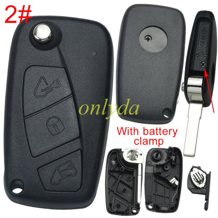 free shipping and no tax from HK warehouse 10pcs/lot  For Fiat 2/3 button remote key blank Black screws on the side, with battery clamp with bagde ,  pls choose button