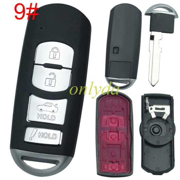 free shipping and no tax from HK warehouse 10pcs/lot For Mazda  remote key blank with blade ( 3parts) without badge, pls choose the button