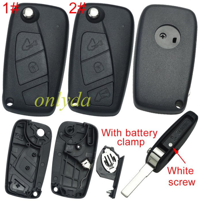 free shipping and no tax from HK warehouse 10pcs/lot  For Fiat 2/3 button remote key blank Side silver hook screw, with battery clamp with bagde ,  pls choose button
