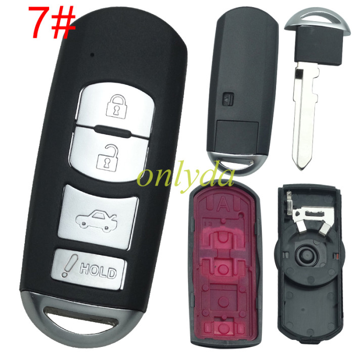 free shipping and no tax from HK warehouse 10pcs/lot For Mazda  remote key blank with blade ( 3parts) without badge, pls choose the button