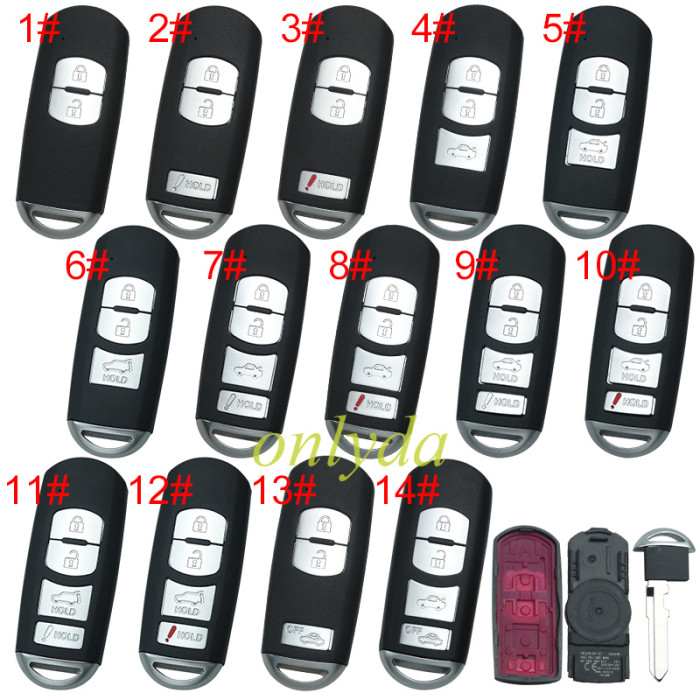 free shipping and no tax from HK warehouse 10pcs/lot For Mazda  remote key blank with blade ( 3parts) without badge, pls choose the button