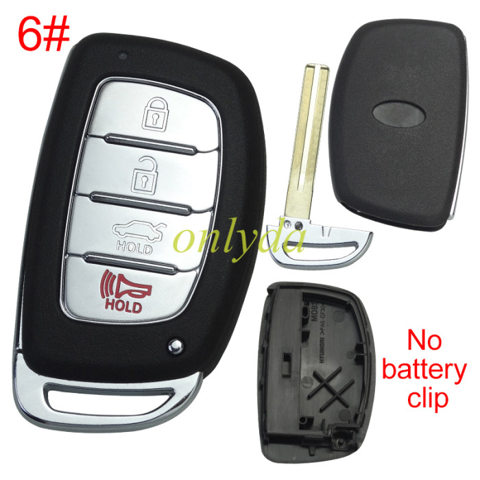 free shipping and no tax from HK warehouse 10pcs/lot  For Hyundai  remote key blank .no battery clip with badge , pls choose button